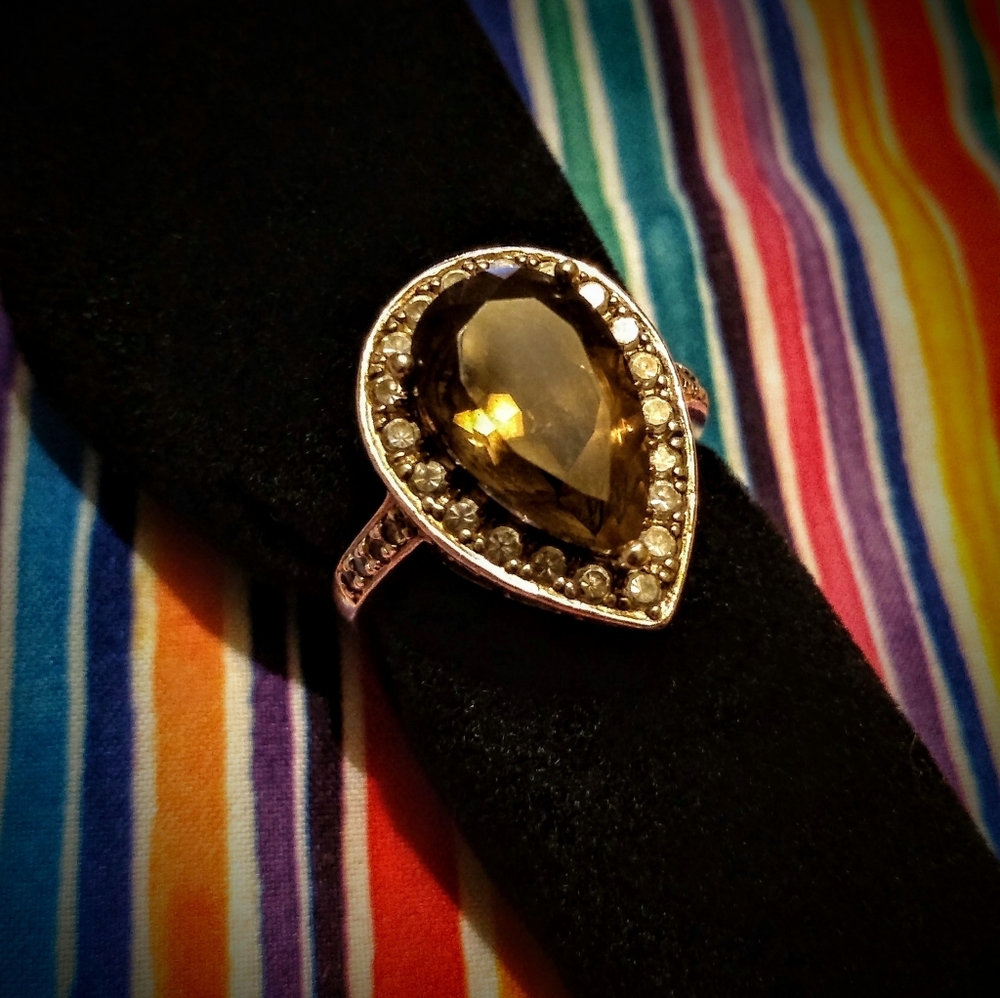 4ct Smoky Quarts and CZ Sterling 925 Ring